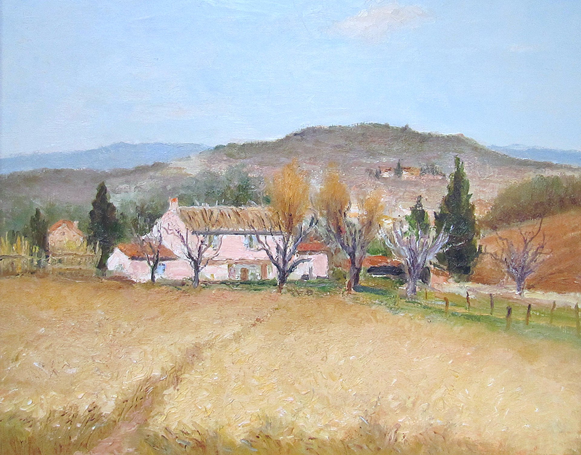 marcel dief maison rose en provence peinture paysage montagnes champ