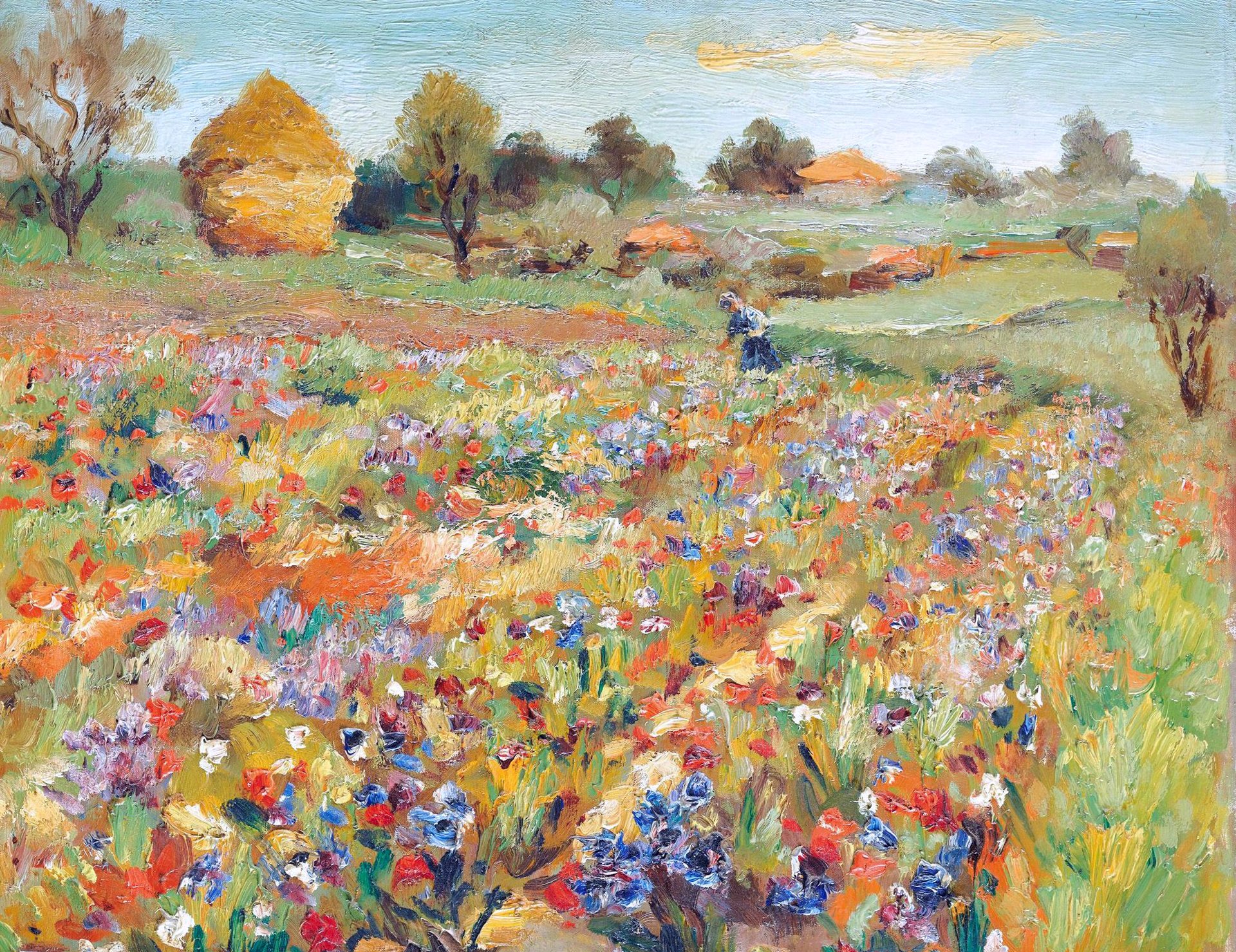 marcel dief champ de coquelicots peinture paysage pré pile pile collines