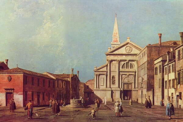 Pittura Chiesa in piazza in Italia