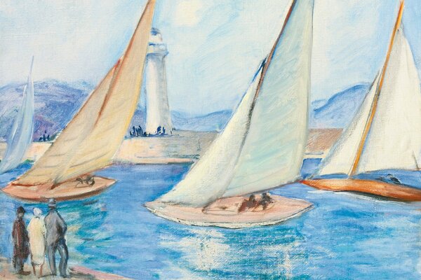 Henri Lebasque s drawing of yachts with sails in the sea