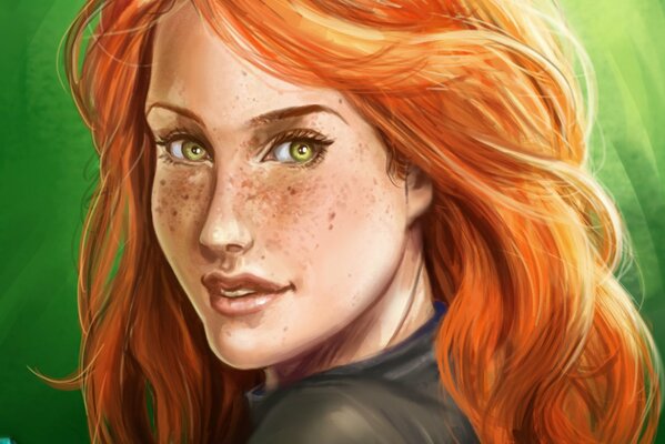 Dessin d une fille Rousse avec des yeux verts