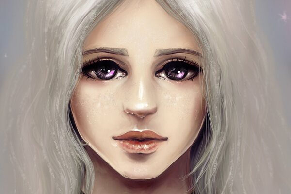 Fan art. Fille aux yeux violets