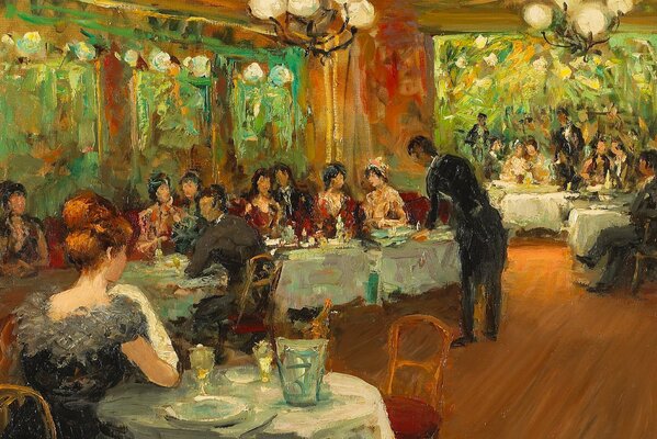 Genre painting of a Paris restaurant