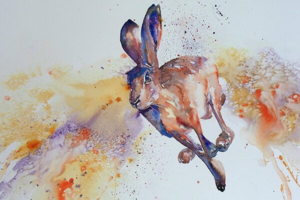 Aquarellmalerei ein laufender Hase