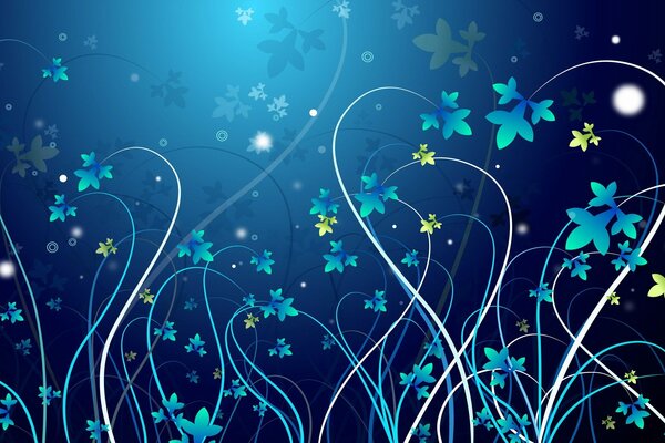 Pattern with flowers on a blue background of different vector