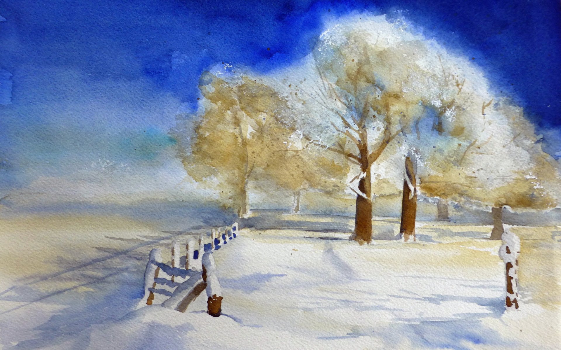 hiver paysage aquarelle