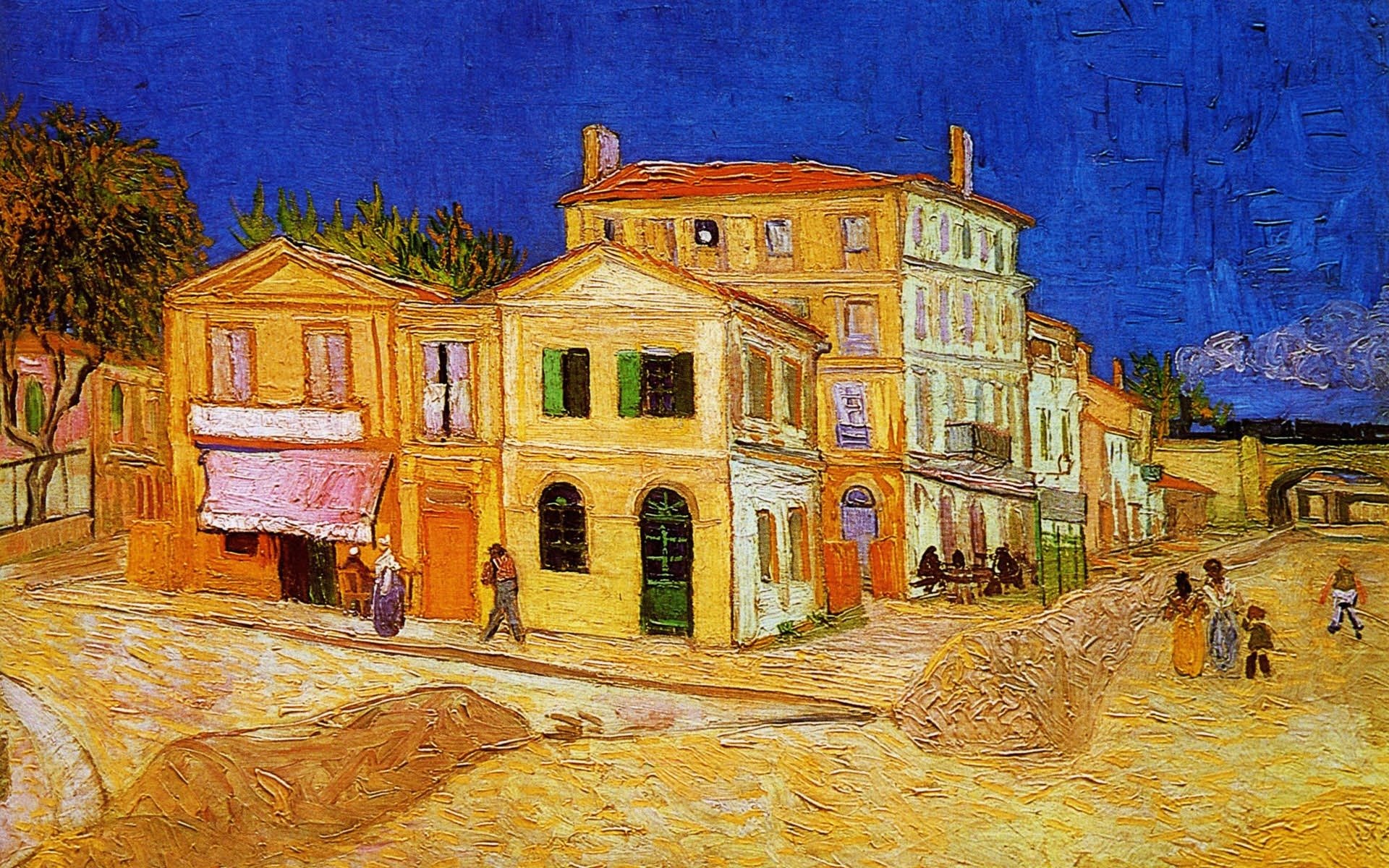 vincent van gogh pittura paesaggio cielo città case persone ponte