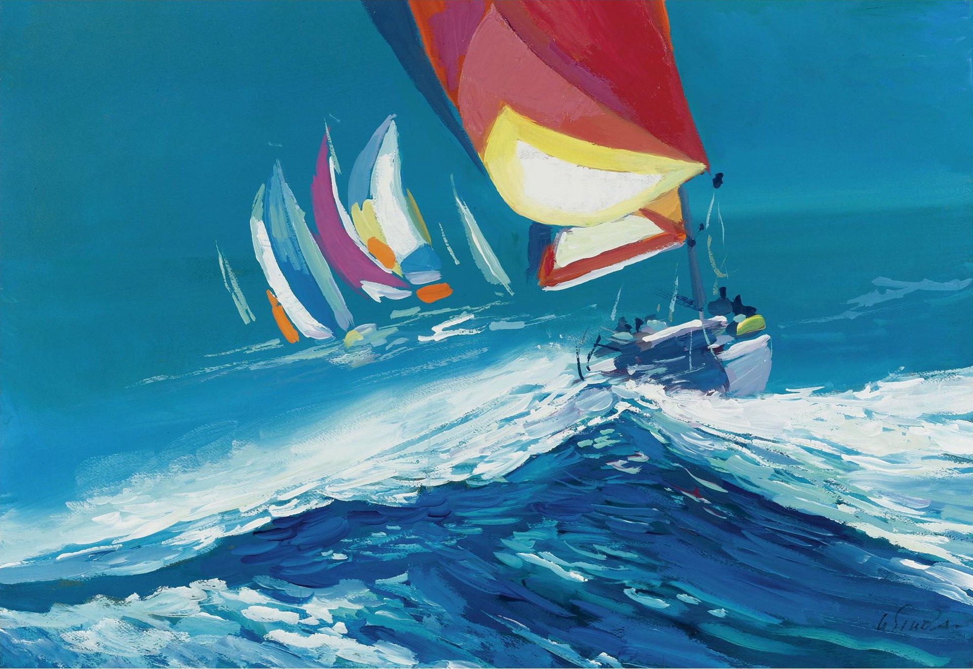 nicola simbari raffica pittura mare vento onde yacht regata vela