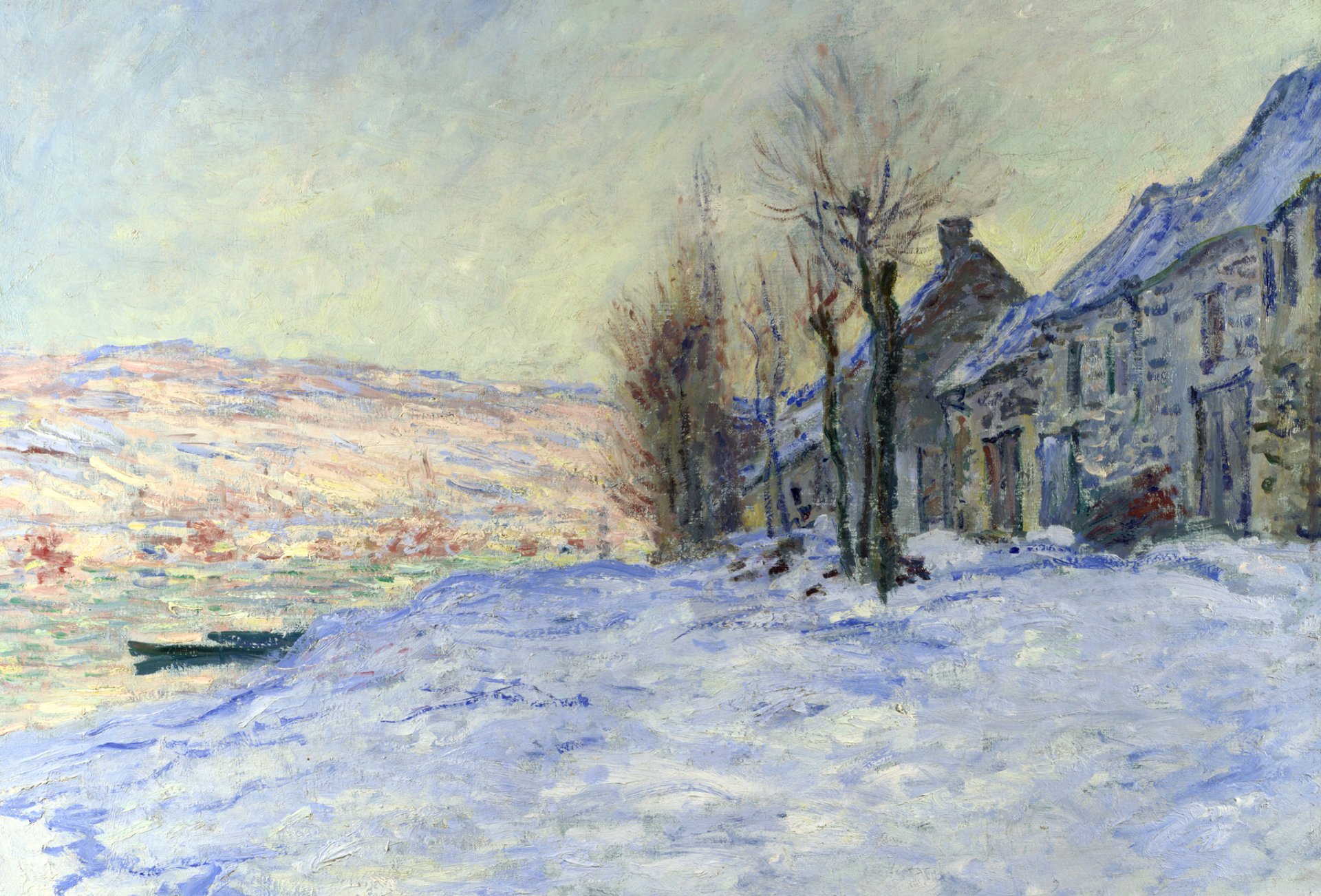 claude monet gemälde landschaft fluss boot winter zuhause