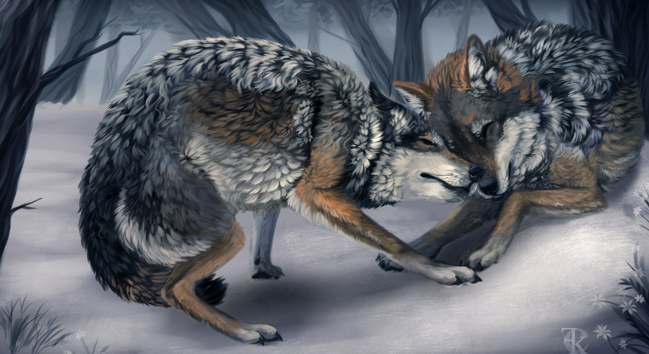 art animals wolves wild games winter tree