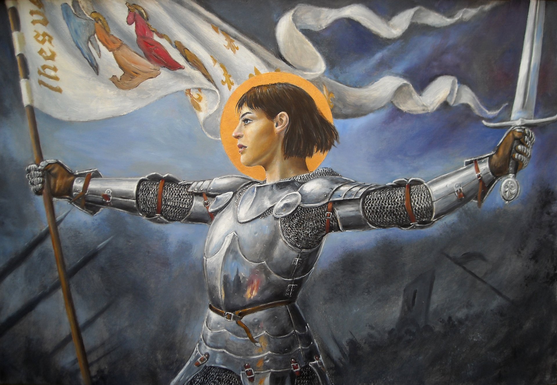 girl joan of arc sword armour standard