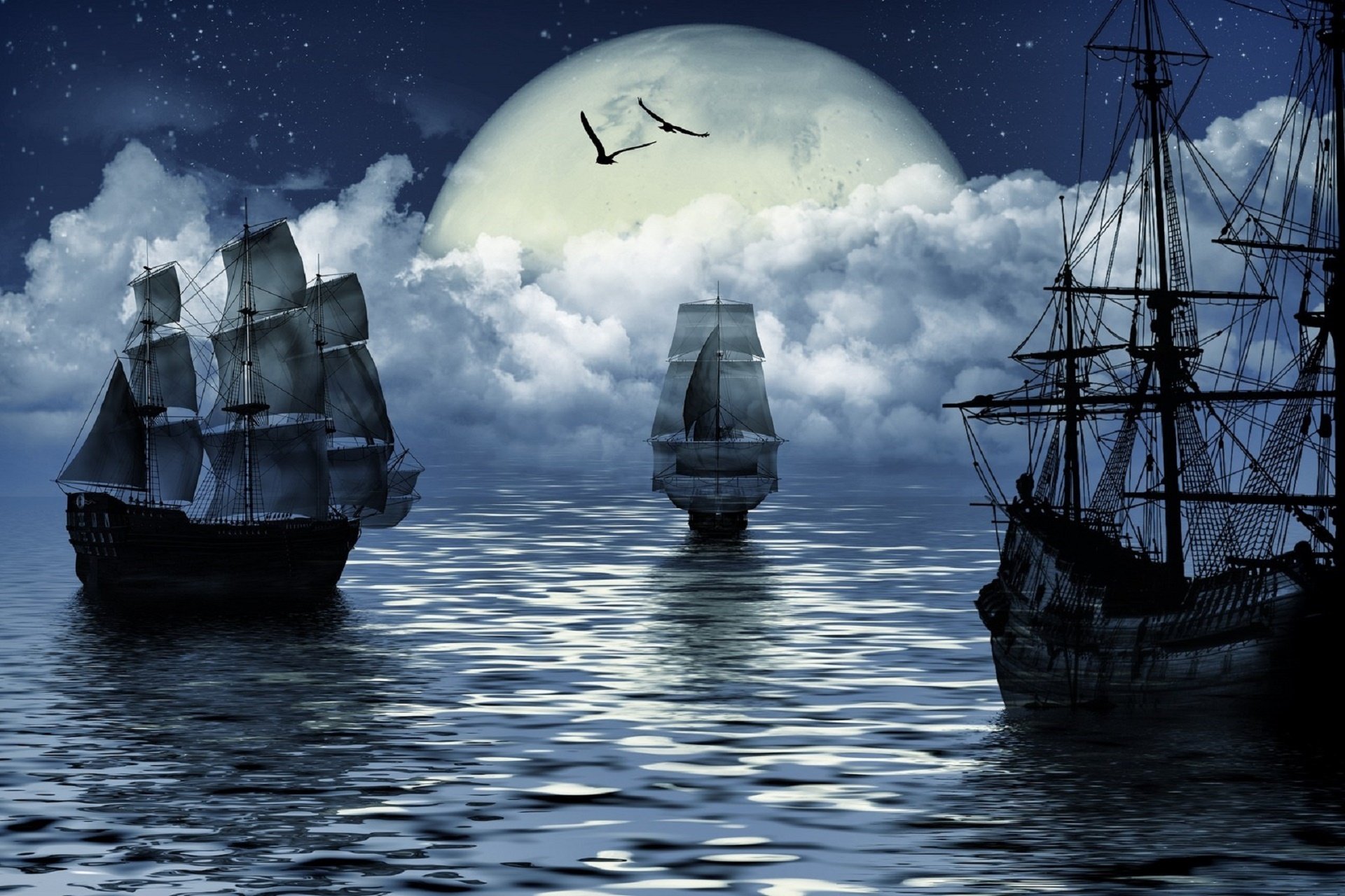 fantasy moon sailing sea ship fantasy sailing