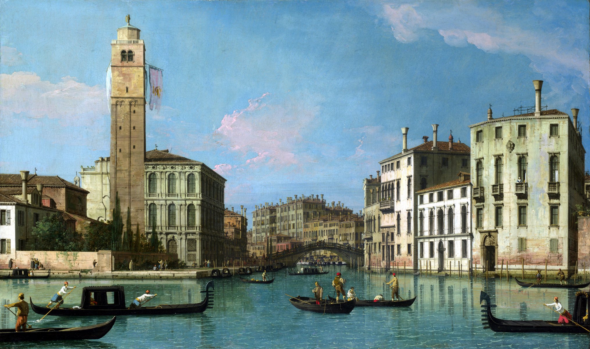 canaletto venezia: ingresso al cannaregio pittura venezia case paesaggio canale barca