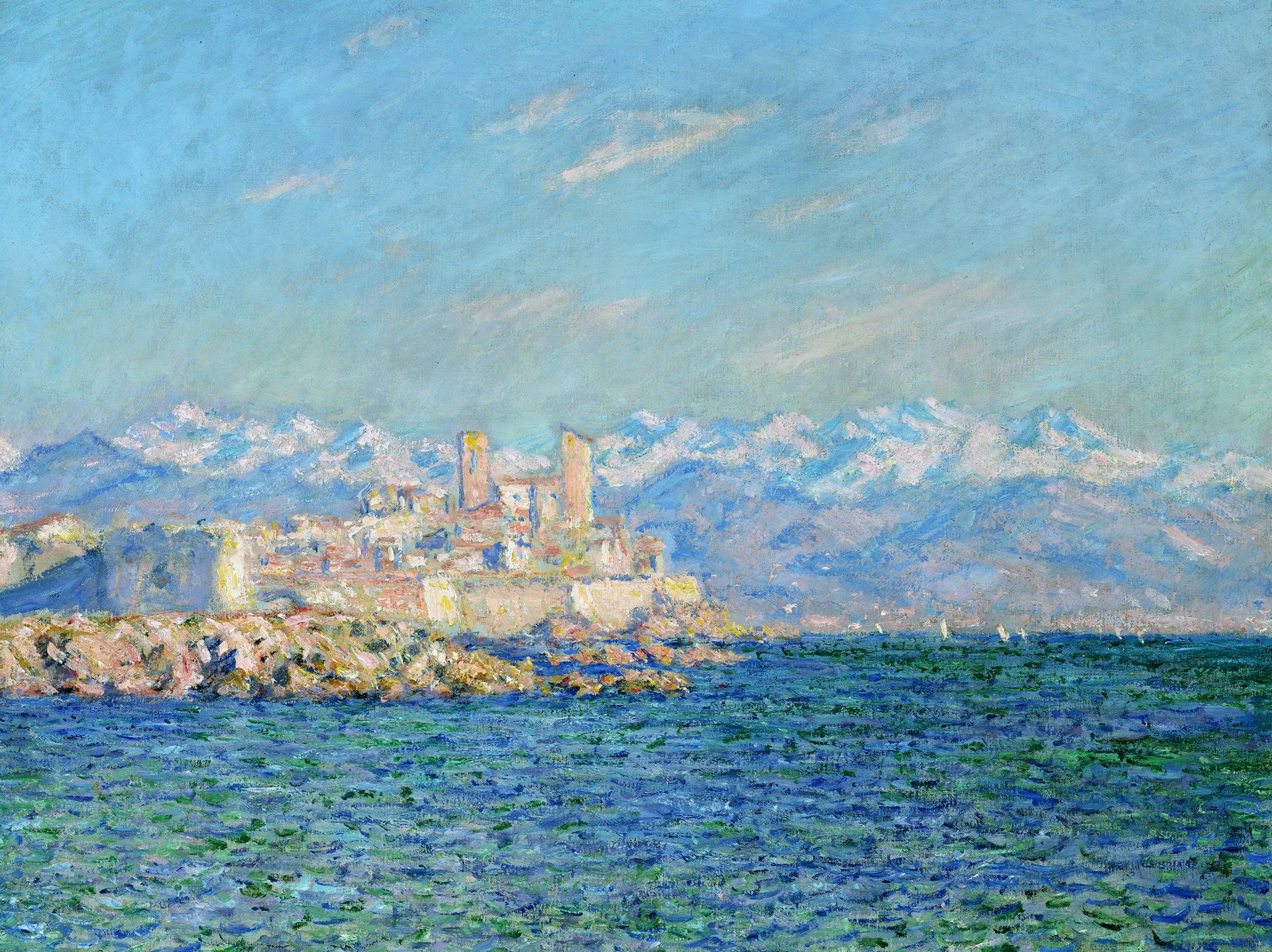 claude monet pintura paisaje mar montañas nieve antibes francia