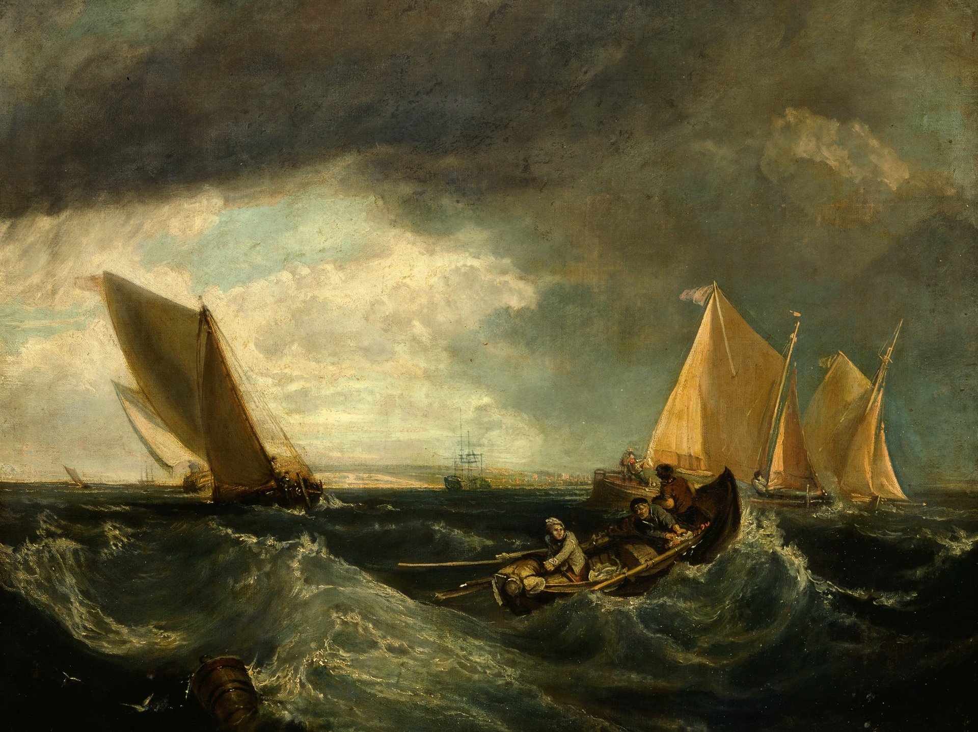 august wall callcott sheerness a sheppey island immagine paesaggio cielo mare onde tempesta barca vela persone