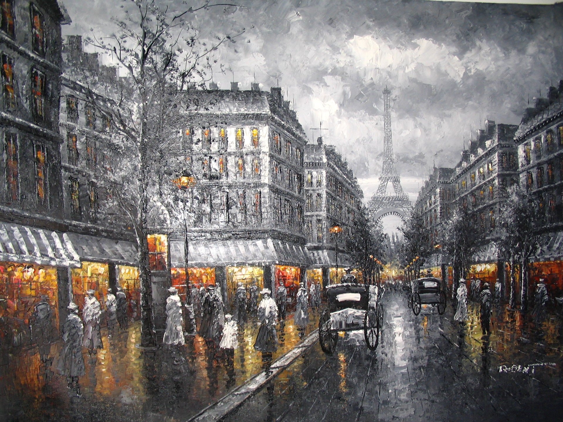 peinture ciel soirée ville paris rue tour