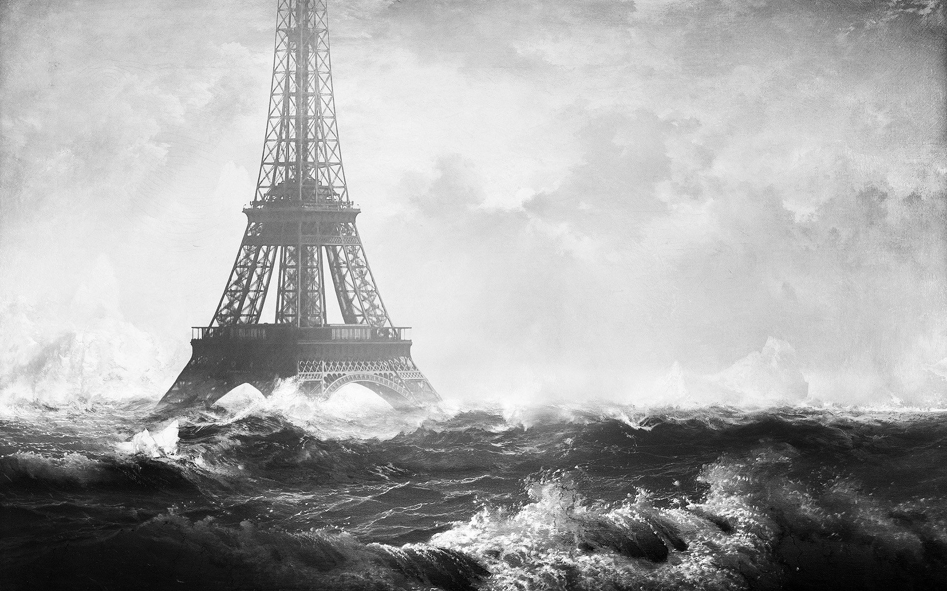 town paris waves eiffel tower photo manipulation sea france