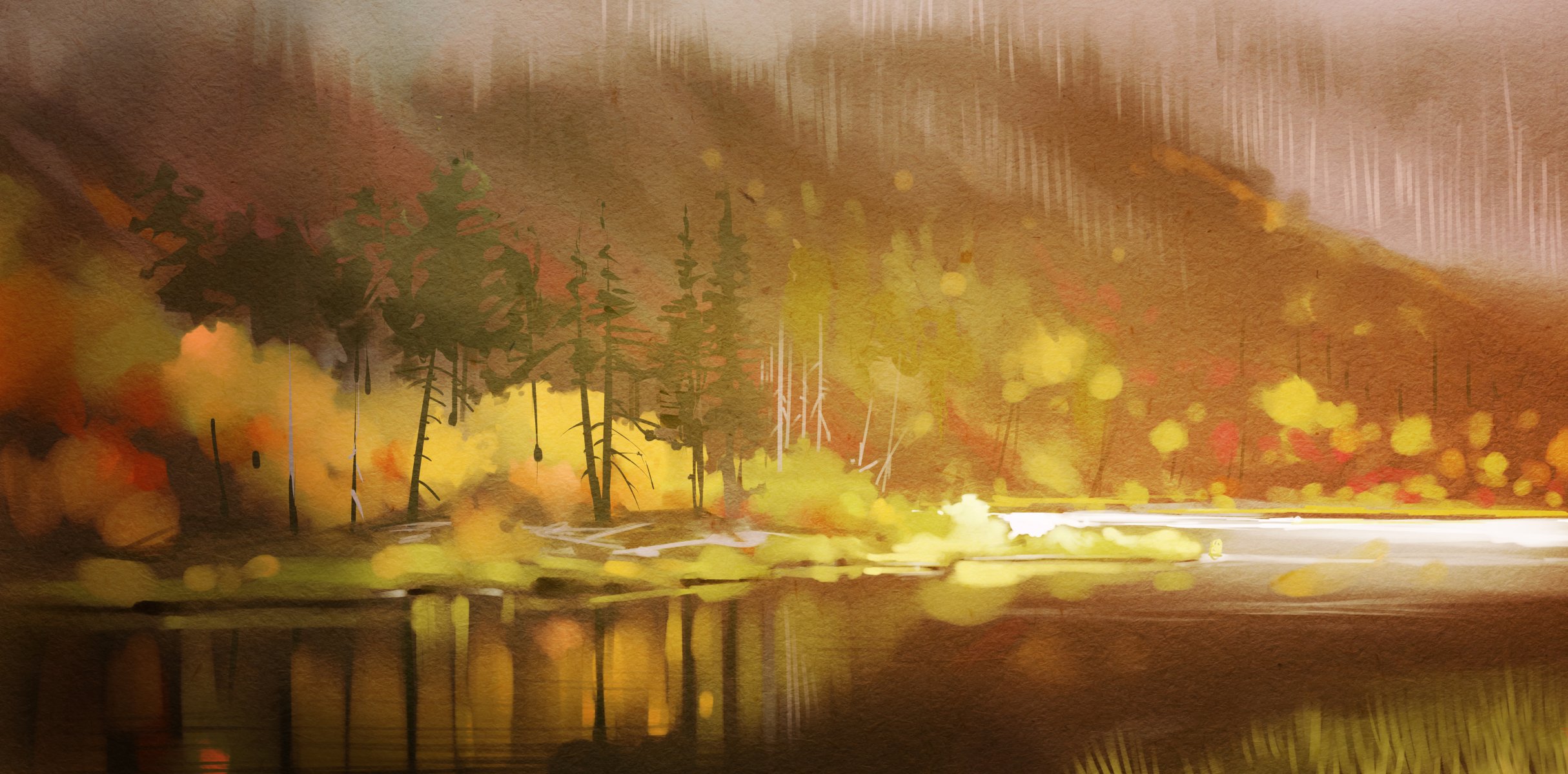 herbst wald fluss bäume kunst