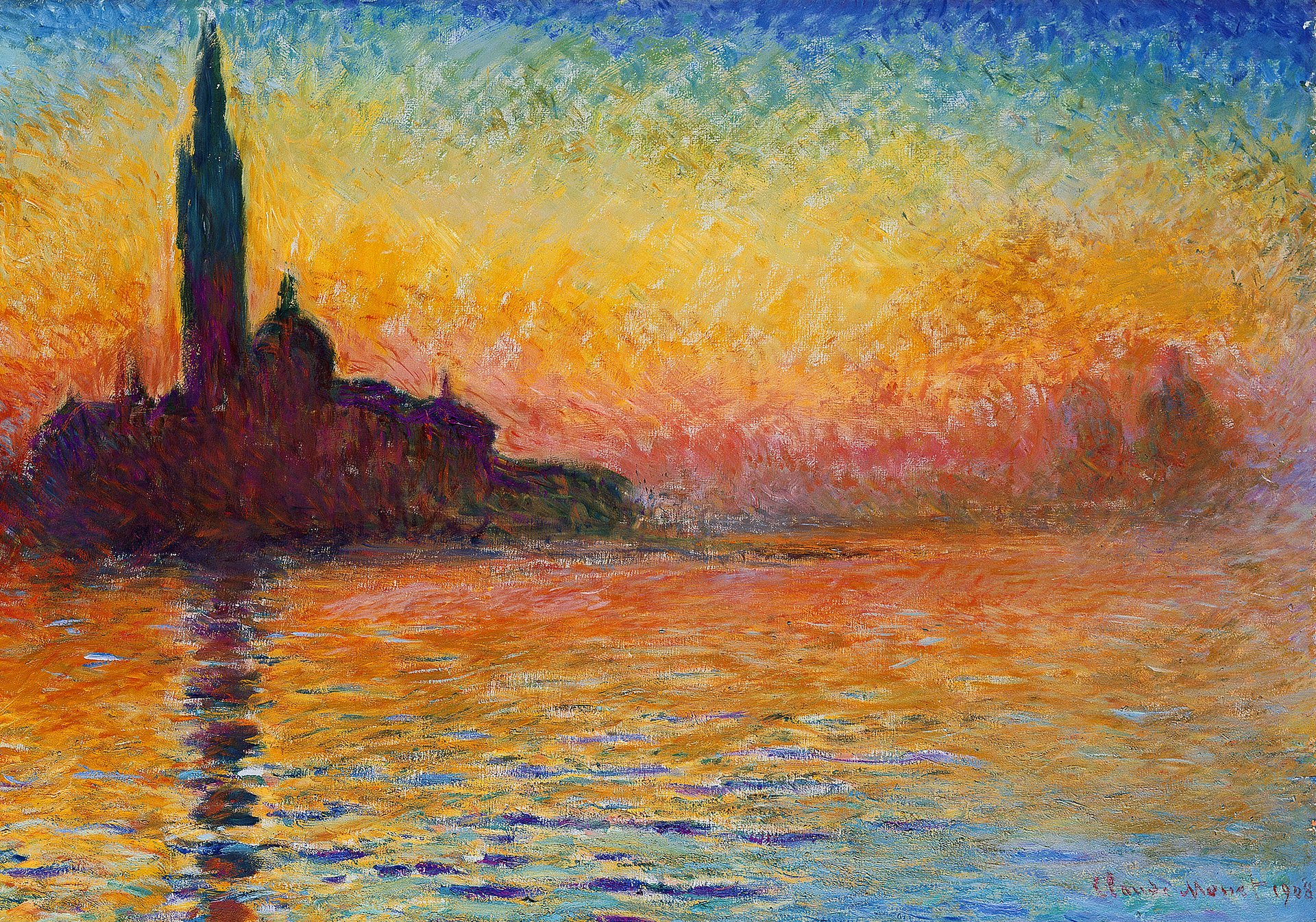 claude monet pattern landscape sky sea church tower venice