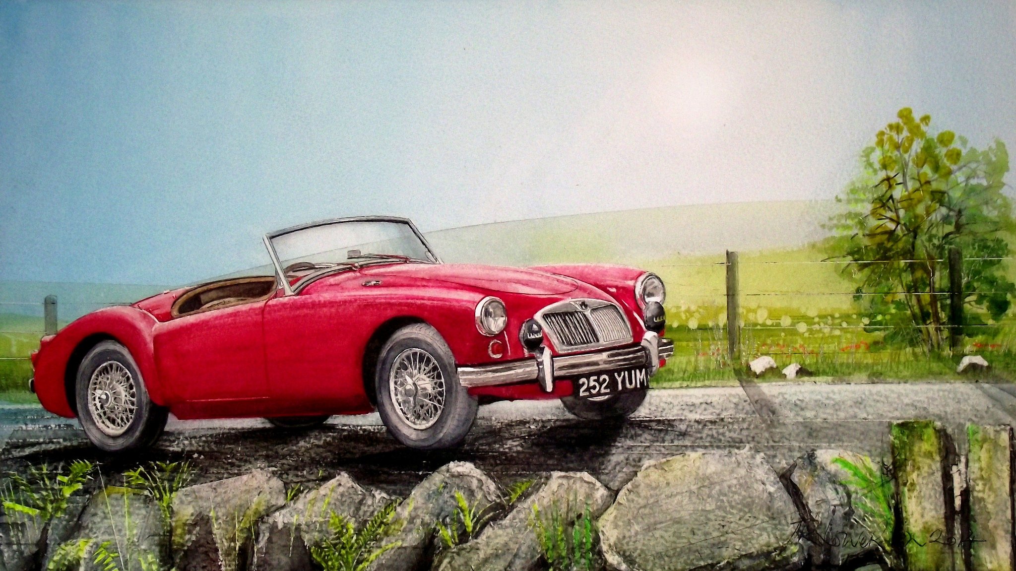 mg barchetta sport car machine road painting picture