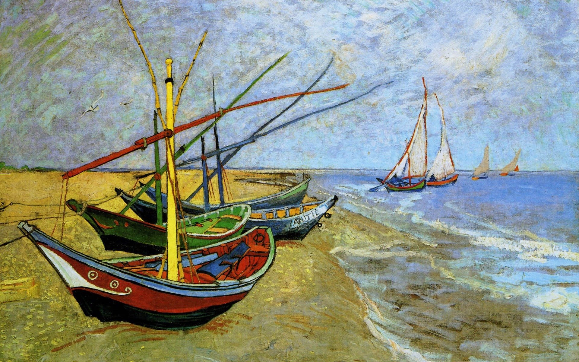 vincent van gogh pittura paesaggio cielo mare barche costa