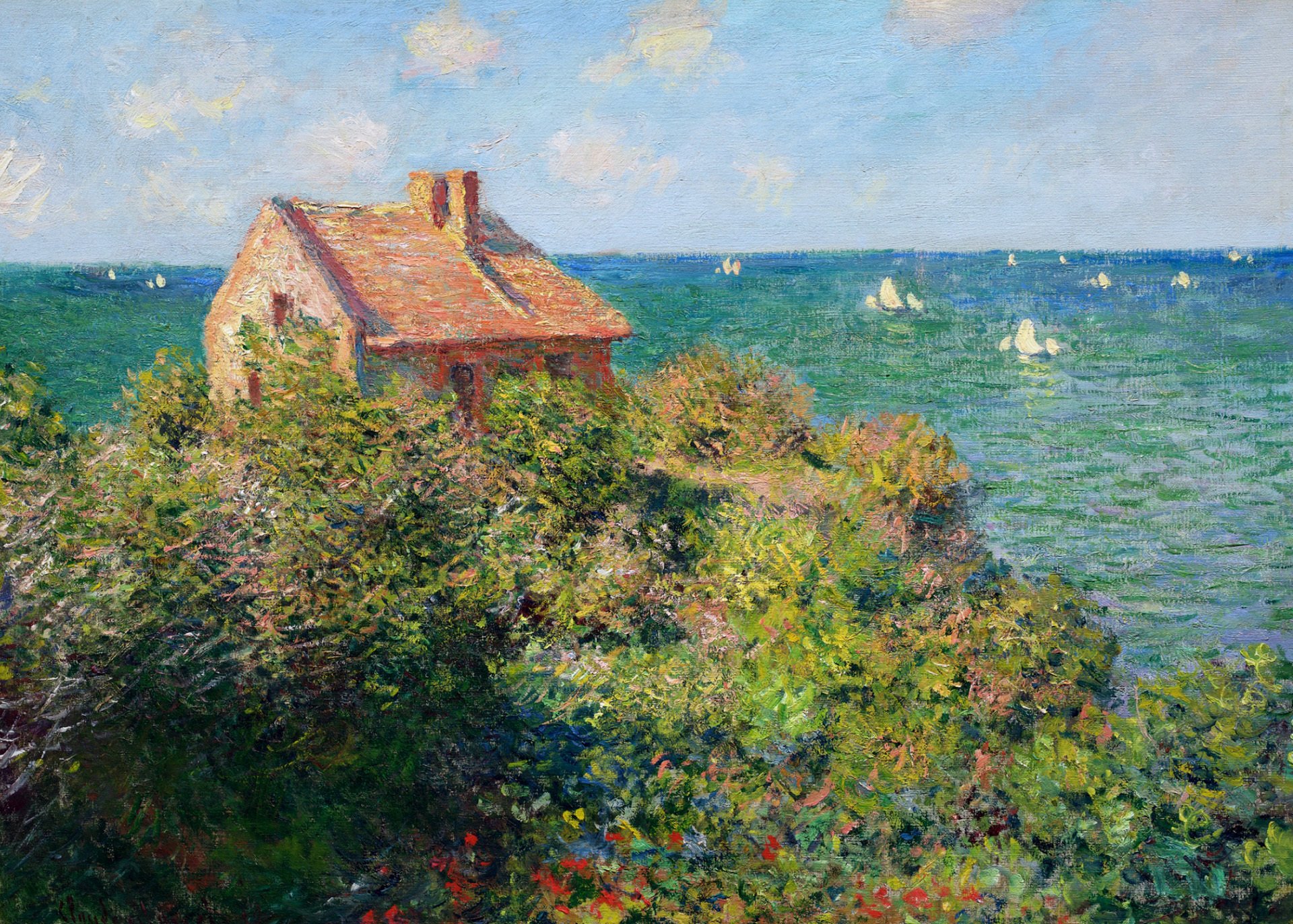 claude monet obraz krajobraz niebo chmury dom łódź żagiel