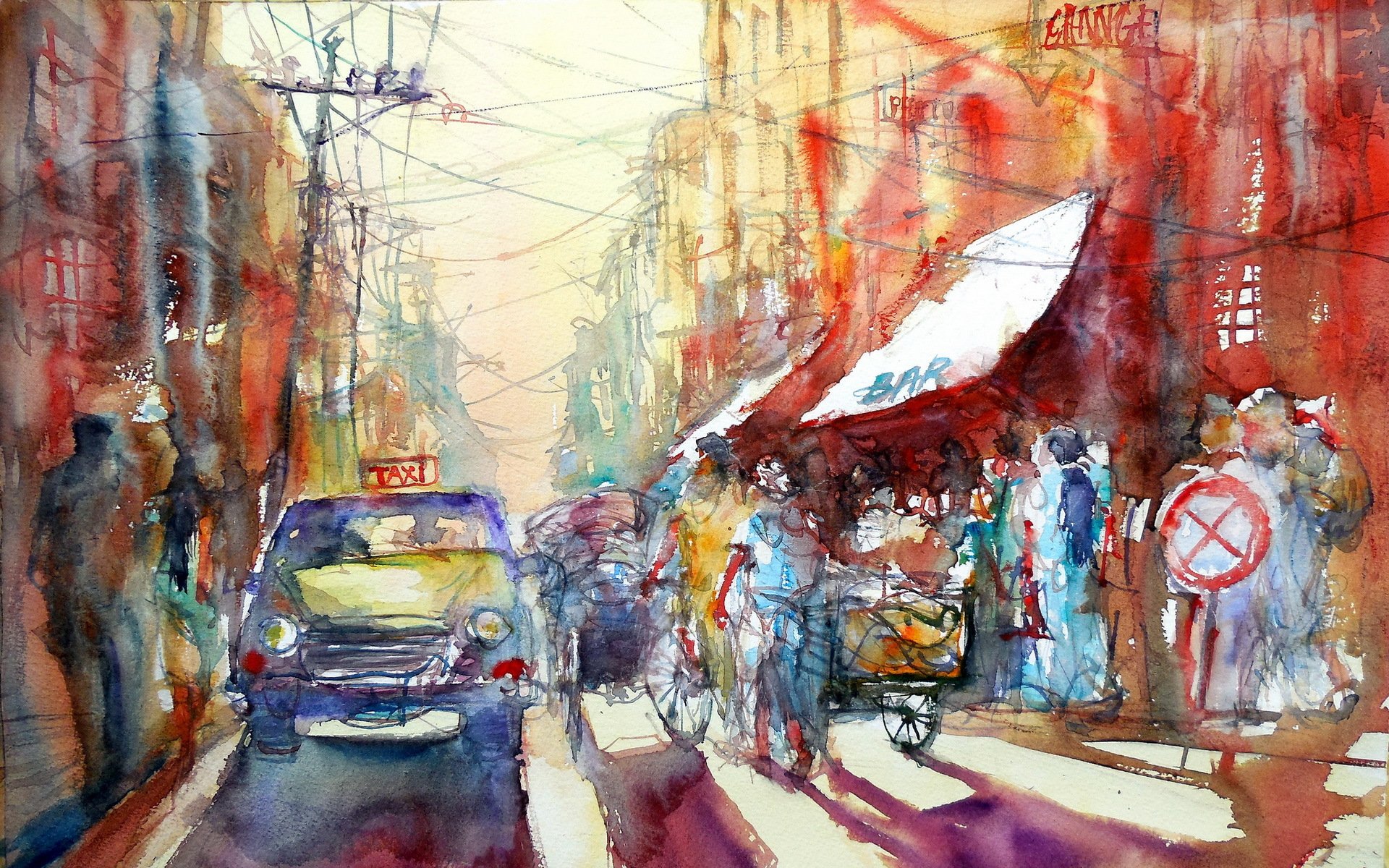 town street watercolor