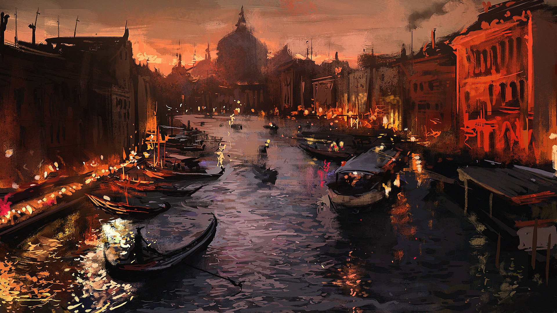 venedig kunst stadt abend lichter fluss boot