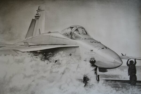 Disegno a matita aereo fa-18 calabrone