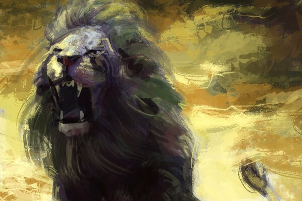 Malerei eines Löwen mit offenem Mund