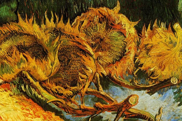 Painting by Vincent van Gogh with the image of sunflowers