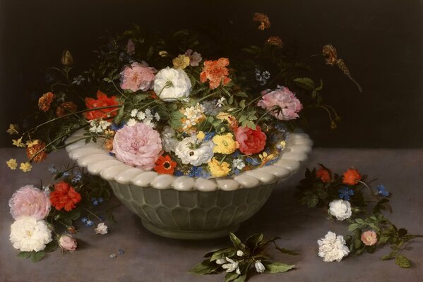 Stillleben von Blumen in einer Vase auf dem Hintergrund