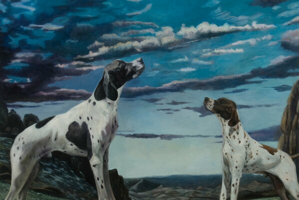 Peinture de l artiste norvégien Krister Karlstad Intéressant chien