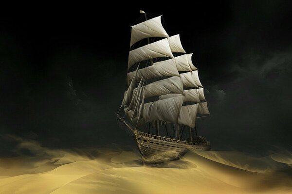 A sea vessel among the desert sands