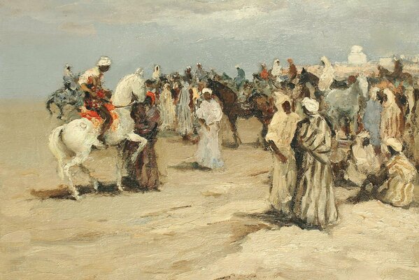 Arabes réunis au milieu des sables du désert