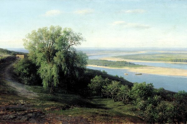 Painting. Klodt. River and shore