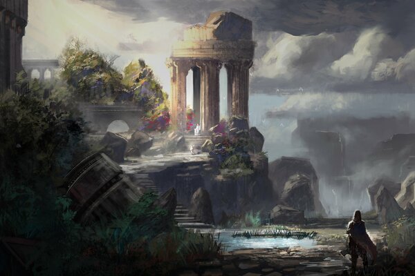 Atmospheric art of the destroyed temple