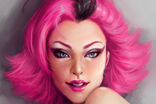 Красивая женщина с розовыми волосами