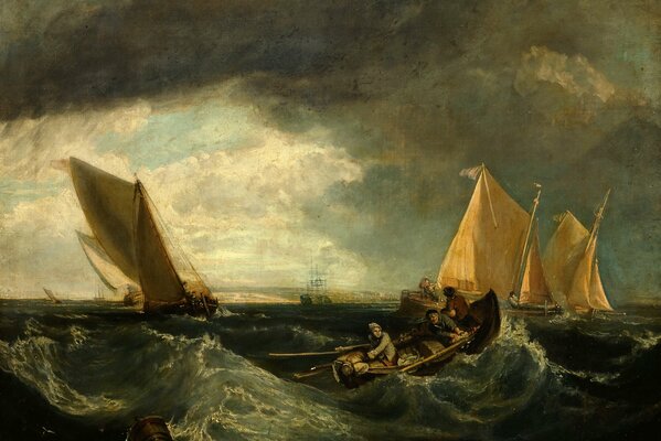 Bild von Menschen im Meer auf einem Boot im Sturm