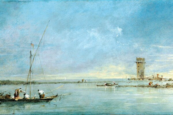 Peinture. Vue sur la baie de Venise