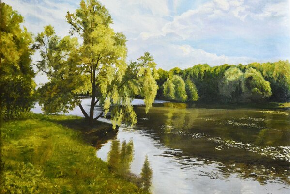 Sergey Lutsenko s landscape on the river bank
