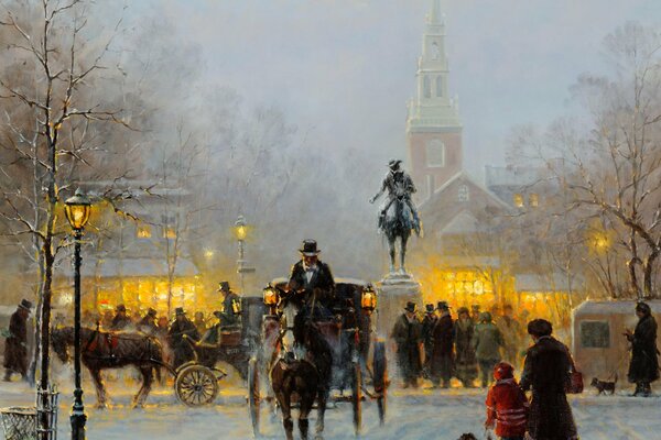 Ein Bild des winterlichen Abends im alten Boston
