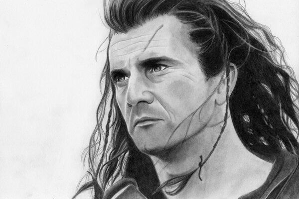 Pencil drawing. Mel Gibson