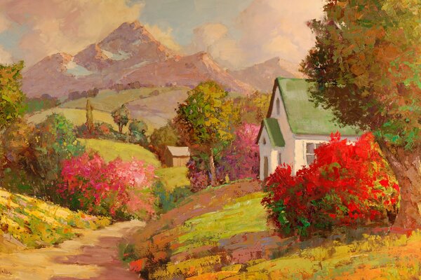 Художник красиво нарисовал пейзаж деревни