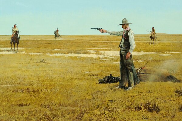 Sheriff and Indians shooting in the field