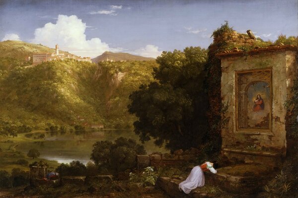 Prayer painting by Thomas cole in green tones