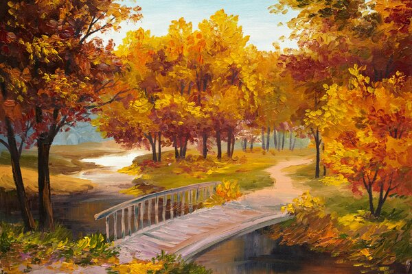 Pont sur la rivière à l automne