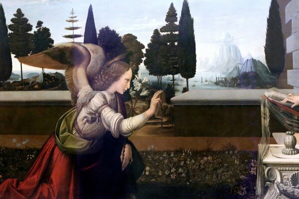 Старая картина Леонардо Да Винчи с изображением ангела