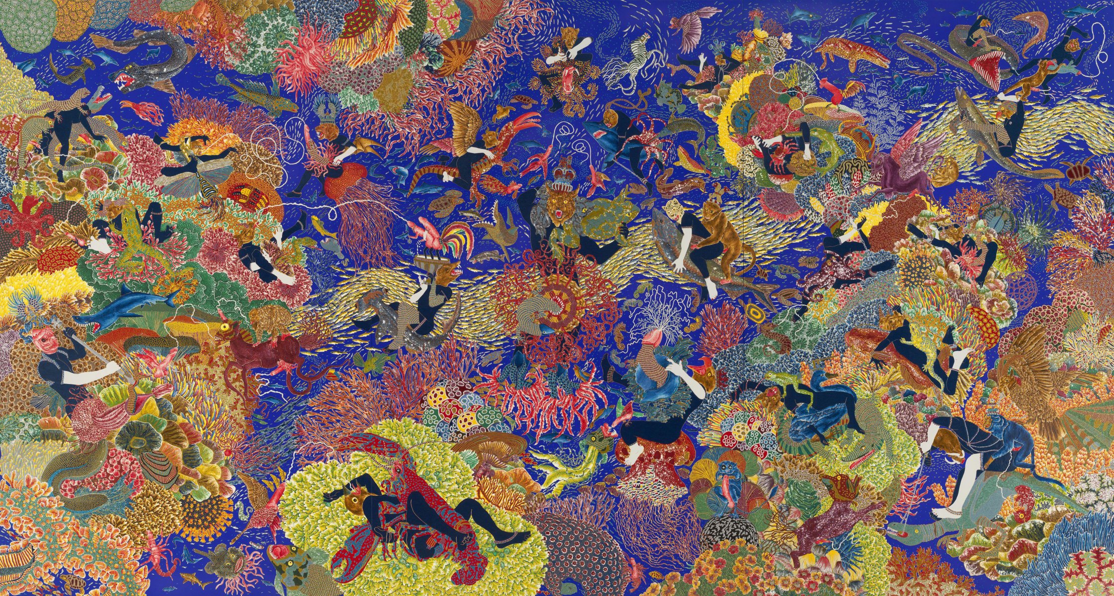 raqib mostra pittura astrazione fantasmagoria animali pesci medusa cancro aragosta mare erotica