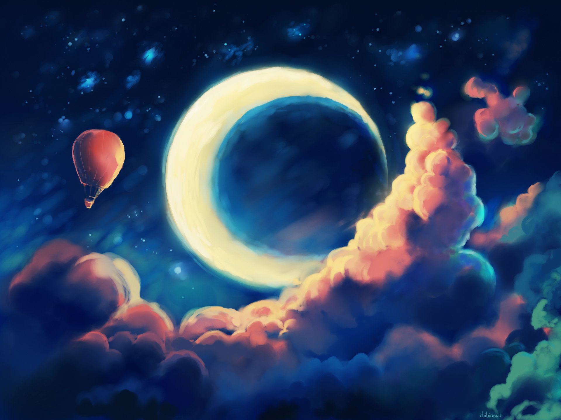 art fantasy sky clouds night year balloon